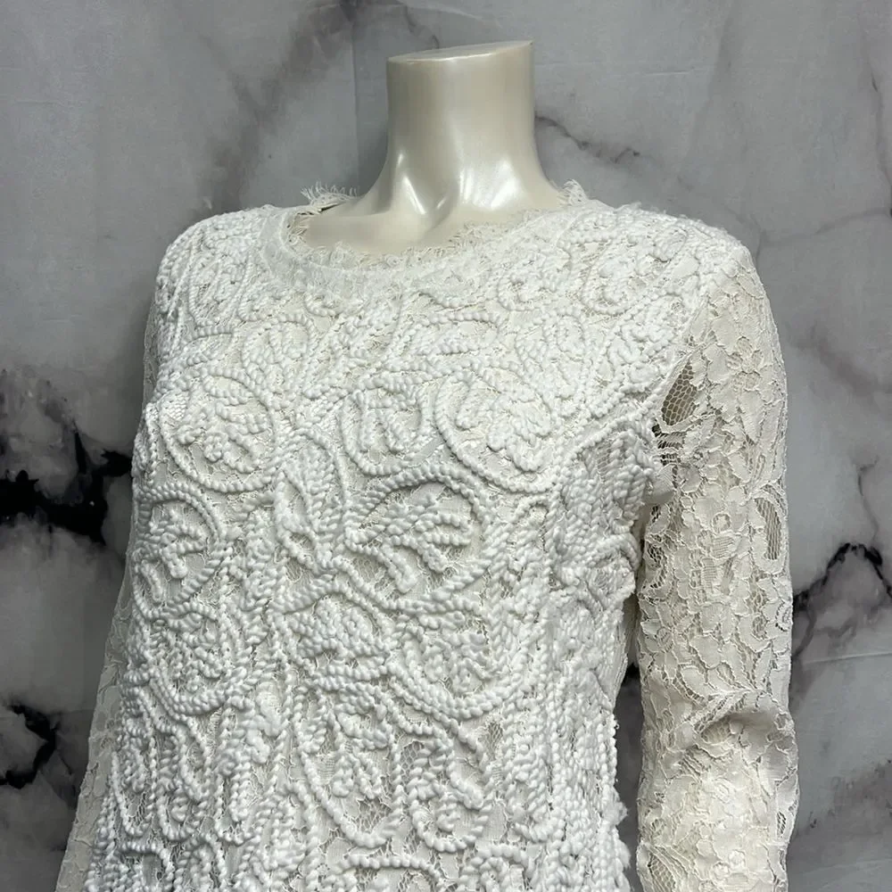 * Soft surroundings white lace textured yarn top